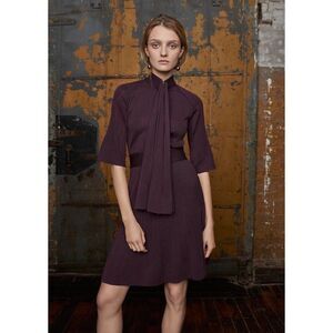 Paula Hian FAWN XS Plum/Purple METALLIC PLEATED DRESS WITH NECK TIE $2,290